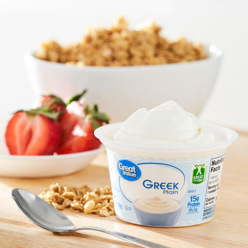 Great Value Plain Nonfat Greek Yogurt, 5.3 oz Individual Cup