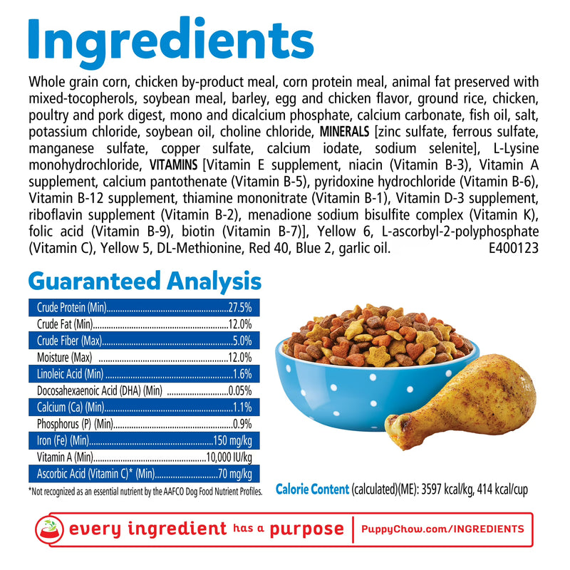 Purina Puppy Chow Complete Dry Dog Food, High Protein with Farm-Raised Real Chicken, 15 lb Bag