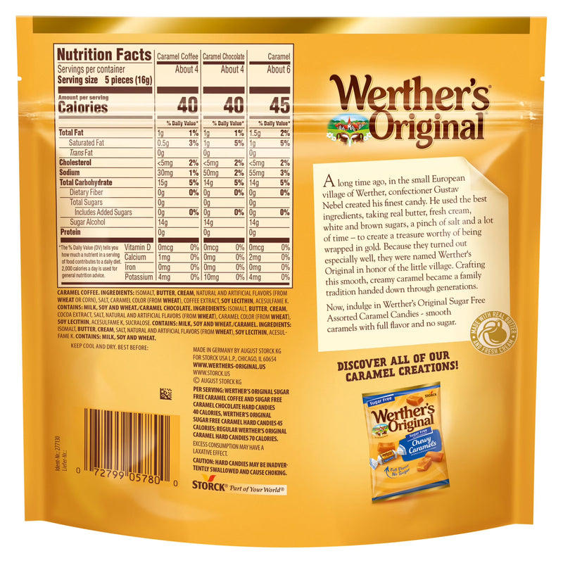 Werthers Original Hard Sugar Free Assorted Flavors, Caramel Coffee, Caramel Chocalate, Caramel Candy 7.7 oz