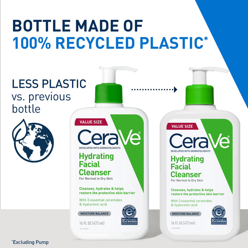 CeraVe Hydrating Facial Cleanser for Normal to Dry Skin, Daily Face Wash for Dryness, 16 fl oz