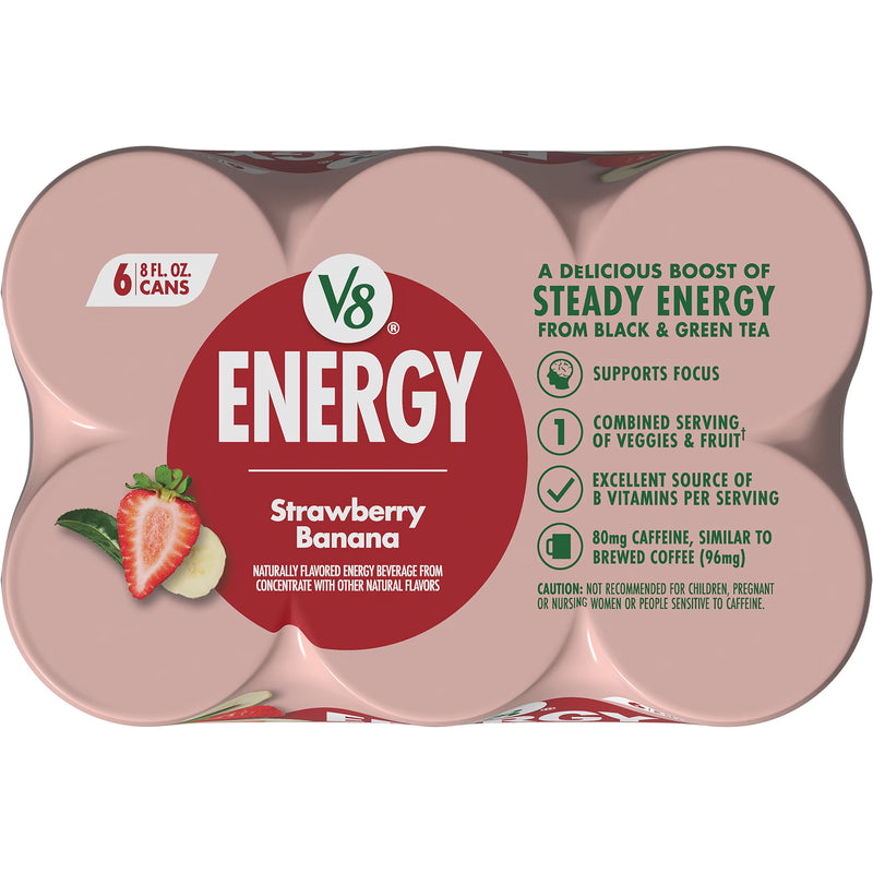 V8 Energy Strawberry Banana Juice Energy Drink, 8 fl oz Can (6 Pack)