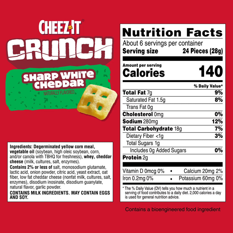 Cheez-It Crunch Sharp White Cheddar Cheesy Baked Snacks, Lunch Snacks, 6.5 oz