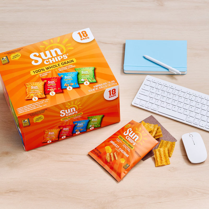 SunChips 100% Whole Grain Snacks, 4 Flavor Variety Pack, 1 oz, 18 Count