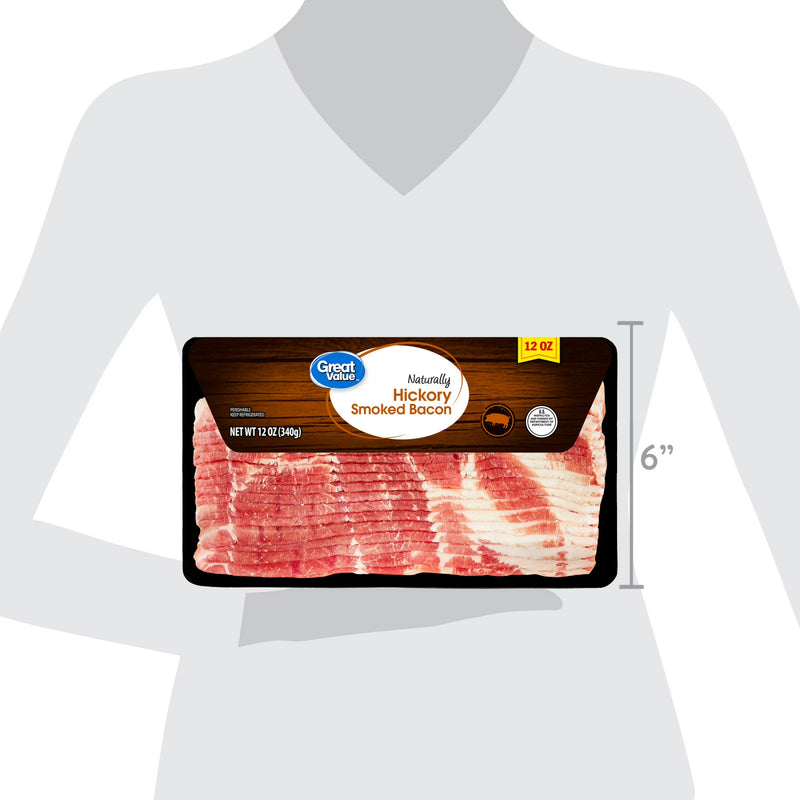 Great Value Naturally Hickory Smoked Sliced Bacon, 12 oz