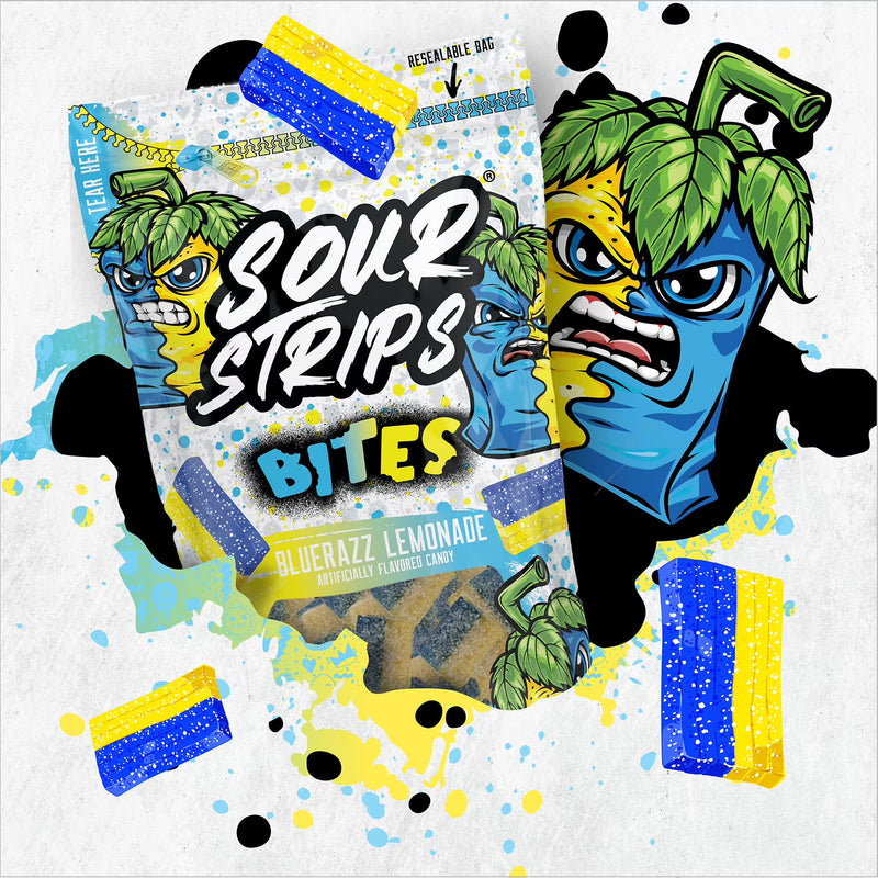 SOUR STRIPS Bites Bluerazz Lemonade Flavored Chewy, Candy Bag, 6.35 oz