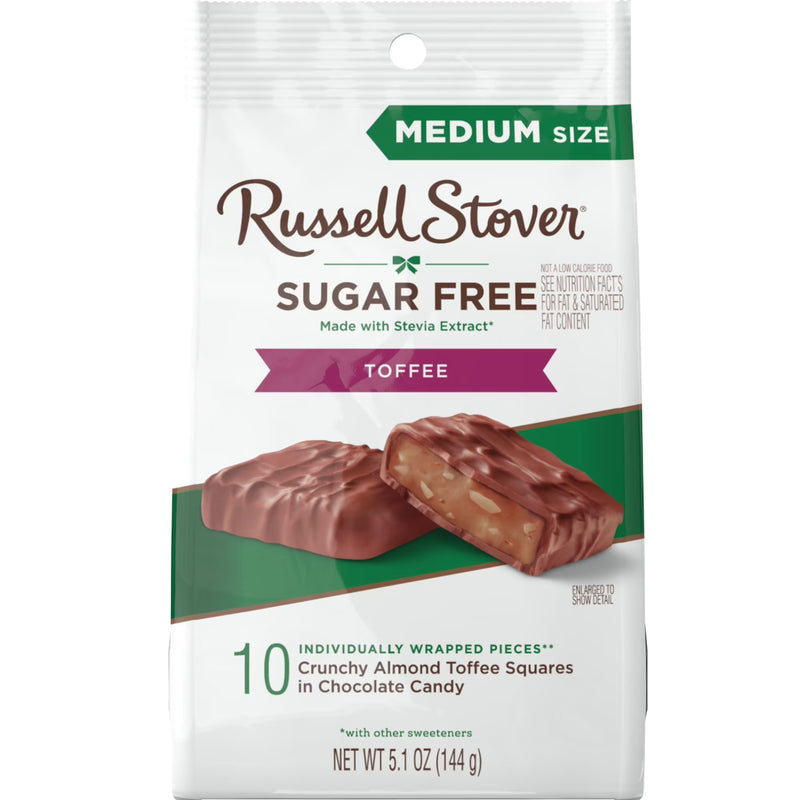 RUSSELL STOVER Sugar Free Toffee Squares in Chocolate Candy, 5.1 oz. bag