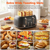 NICWIN 4 Slice Toaster, Extra Wide Slots Bread Toaster, Toast Shade Selector, Defrost & Reheat Functions for Kitchen Apartment Essentials, Black