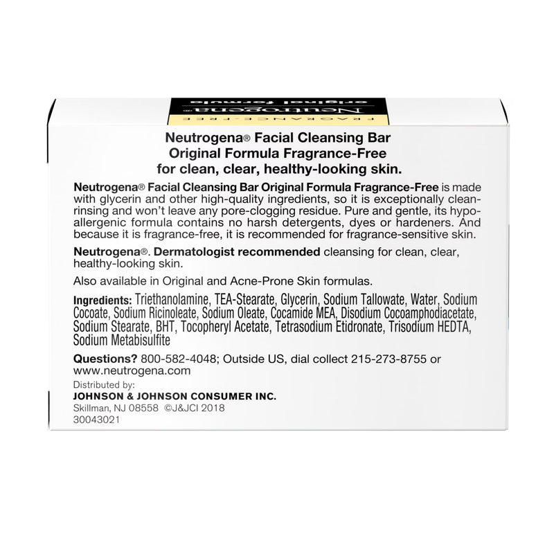 Neutrogena Original Gentle Facial Cleansing Bar, Fragrance-Free Daily Face Soap, 3.5 oz