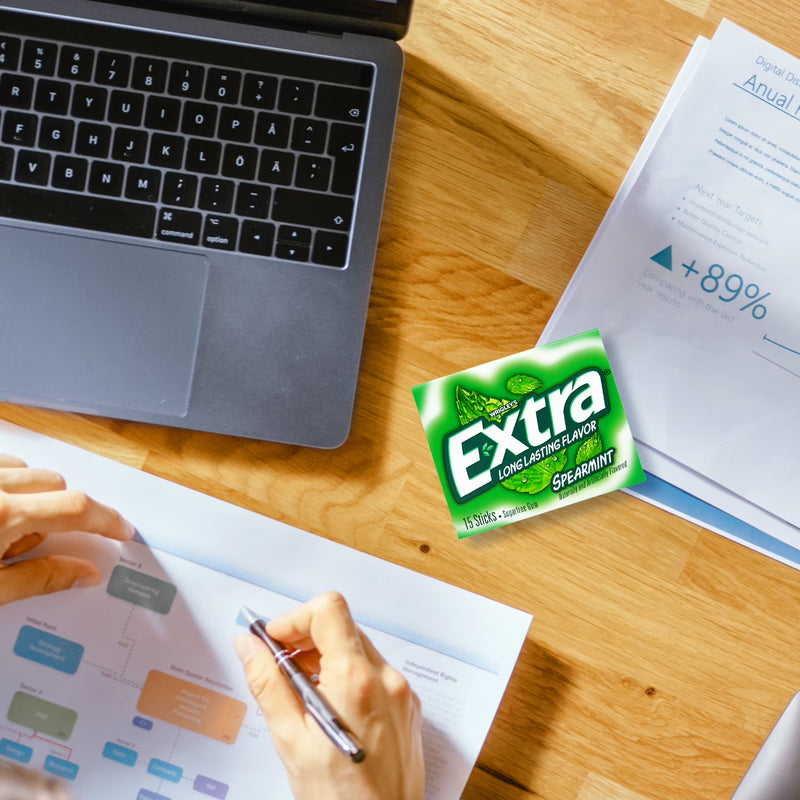 EXTRA Spearmint Sugar Free Chewing Gum, 15 Sticks per Pack, 8 Pack Bulk