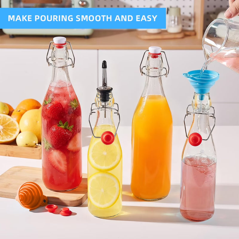 GPED 8.5 oz Swing Top Glass Bottles, 8 Pack Flip Top Beer Brewing Bottles with Airtight Rubber Seal Flip Caps for Fermentation, Kombucha, Vanilla Extract, Juice, Tea, Wine, Soda - Bonus 2 Pourers