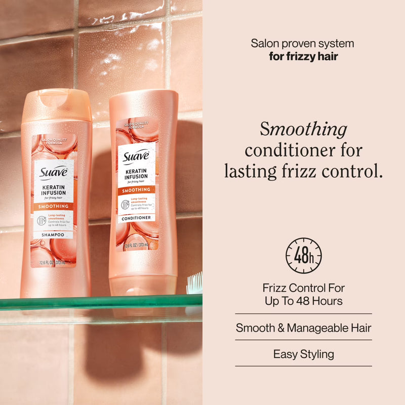 Suave Keratin Infusion Smoothing Conditioner For Frizzy Hair, 48HR Frizz Control, 12.6 FL OZ