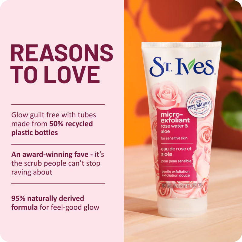 St. Ives Gentle Smoothing Face Scrub Rose Water & Aloe Vera Made with 100% Natural Exfoliants, Paraben Free, Oil-Free, Dermatologist Tested, 6 fl oz