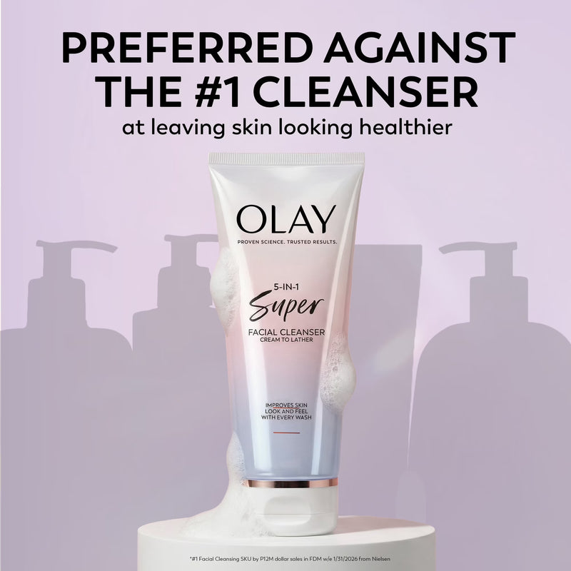 Olay Super Facial Cleanser – Advanced Deep Clean & Hydrating Formula for All Skin Types, Gently Removes Impurities and Makeup, Enhances Moisture Balance, Promotes Radiant and Smooth Skin, 6.7 oz