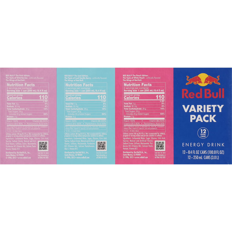 Red Bull Energy Drink Variety pack, Peach, Iced Vanilla Berry, Pink
