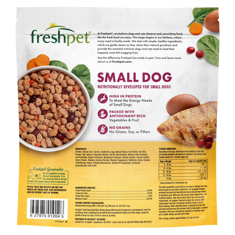 Freshpet Fresh Dog Food, Small Dog Chicken Recipe, Small Bites Freshly Roasted Meals, 1 lb