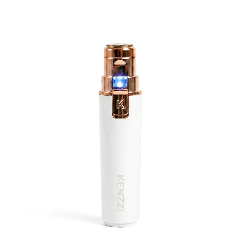 KENZZI 2-in-1 Rechargeable Women’s Face Electric Shaver and Facial Hair Remover with Eyebrow Trimmer, White and Rose Gold