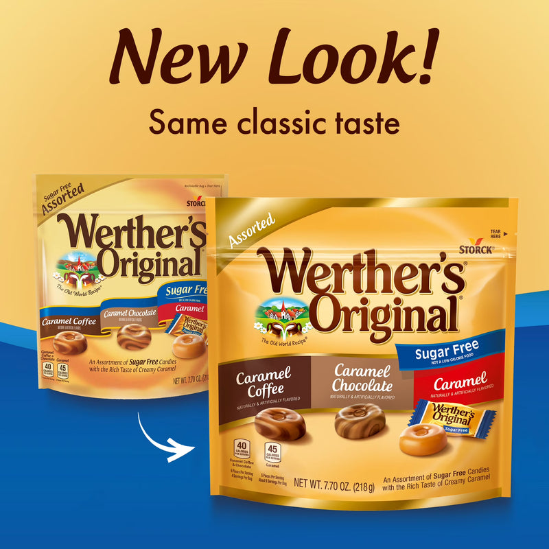 Werthers Original Hard Sugar Free Assorted Flavors, Caramel Coffee, Caramel Chocalate, Caramel Candy 7.7 oz