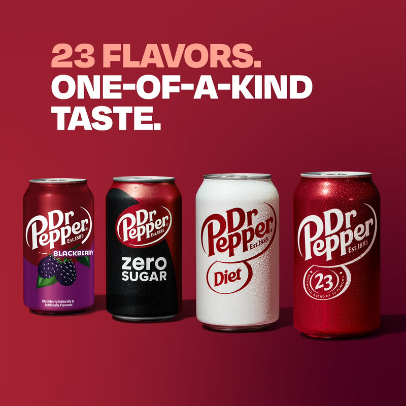 Dr Pepper Zero Sugar Soda Pop, 12 fl oz, 24 Pack Cans