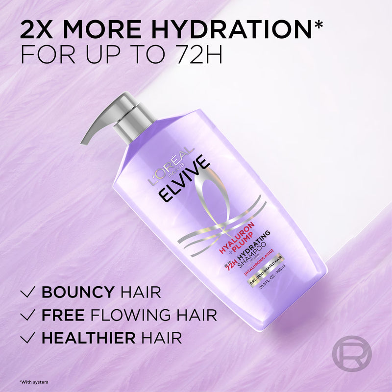 L'Oreal Paris Elvive Hyaluron Plump Squeeze Hydrating Shampoo, Moisturizing