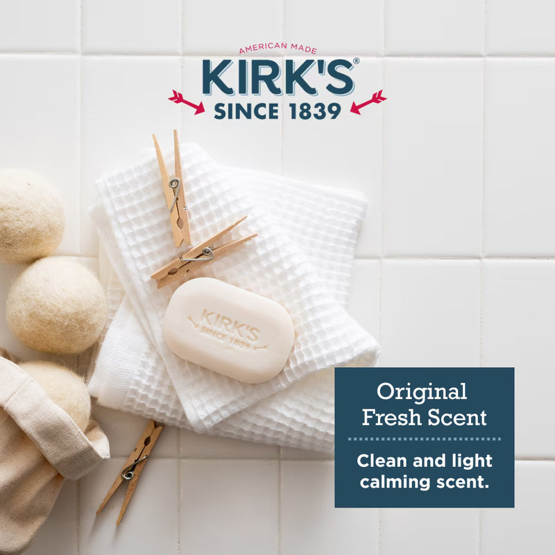 Kirk's Castile Bar Soap - Made With Premium Coconut Oil, Original Fresh Scent, 4 oz. Bars, 4 Pack