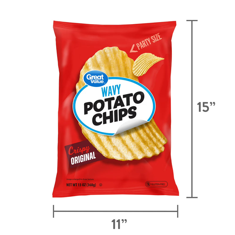 Great Value Original Wavy Potato Chips Party Size, 13 oz