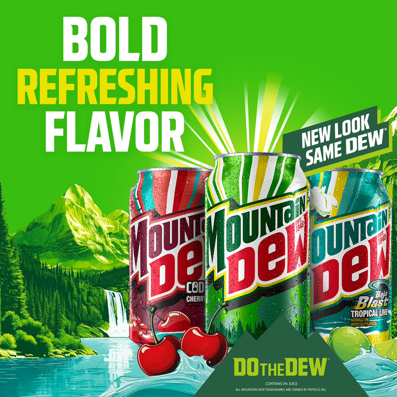 Mountain Dew Zero Sugar Baja Blast Tropical Lime Soda Pop, 12 fl oz, 12 Pack Cans