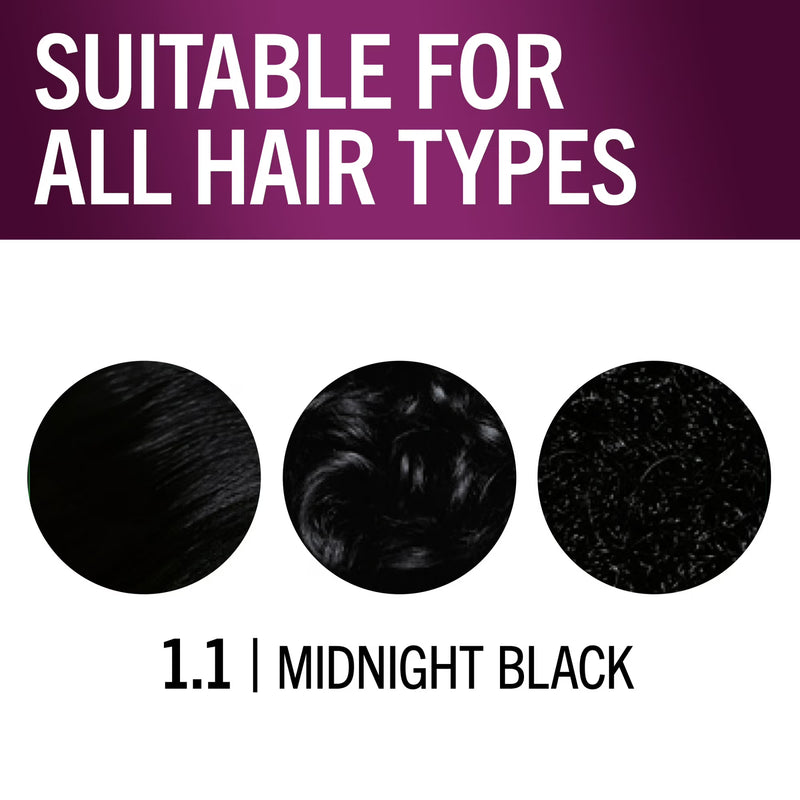 Schwarzkopf Keratin Hair Dye 1.1 Midnight Black, Permanent Hair Color, 1 Use