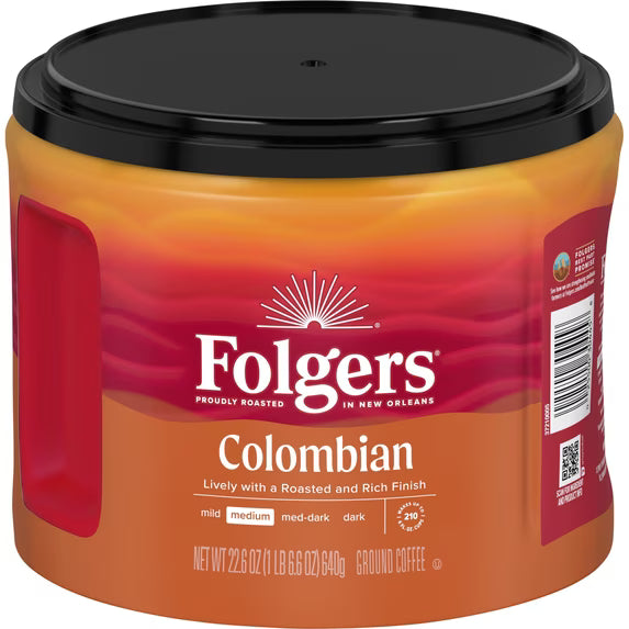 Folgers Colombian Ground Coffee, Medium Roast, 22.6 oz Canister