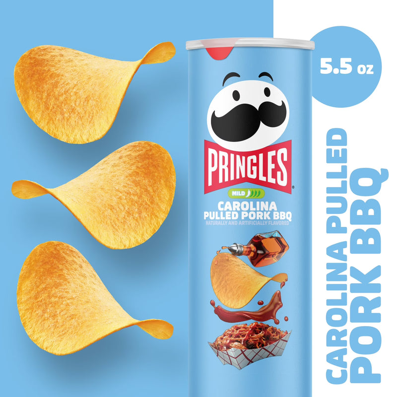 Pringles Carolina Pulled Pork BBQ Potato Crisps Chips, Lunch Snacks, 5.5 oz Canister