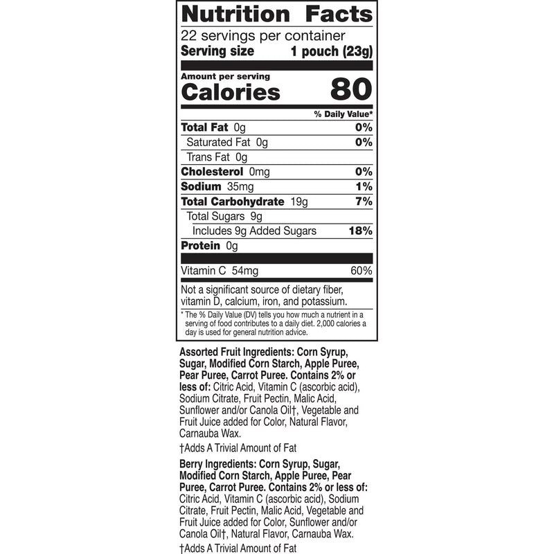 Mott's Berry and Assorted Fruit Flavored Snacks, Gluten Free, Value Pack, 22 Count, 17.6 oz