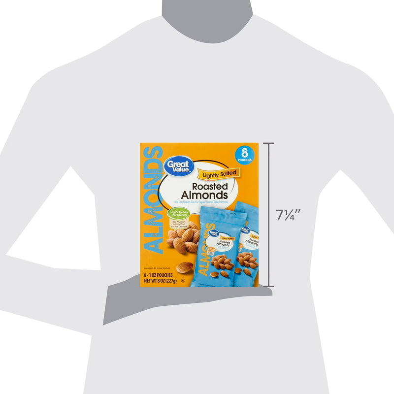 Great Value Lightly Salted Roasted Almonds, 1 oz, 8 Count