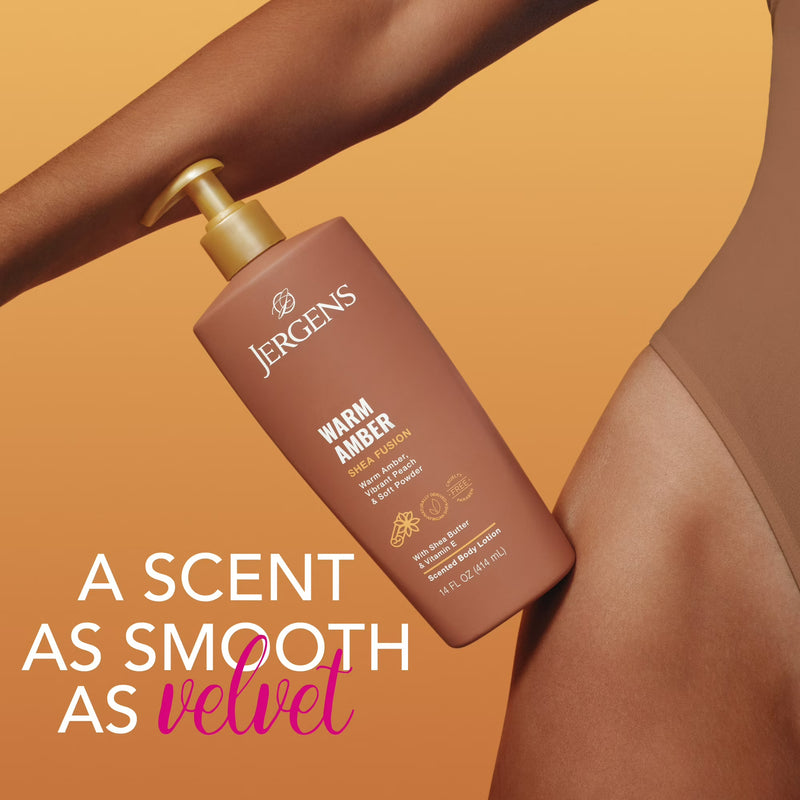 Jergens Shea Fusion Warm Amber Scented Body Lotion, Moisturizer for Dry Skin, 14 fl oz