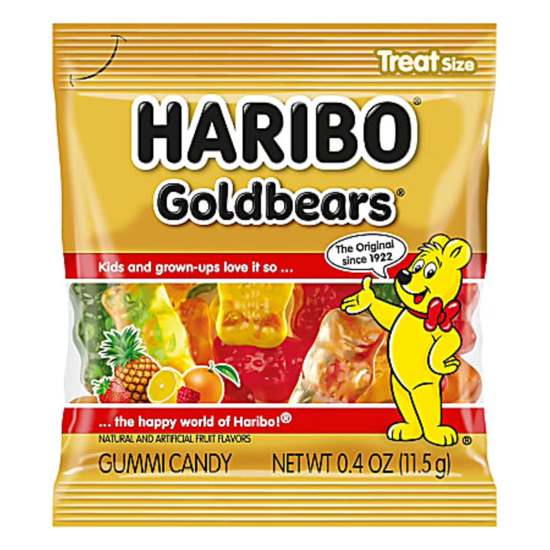 HARIBO Goldbears Gummy Bears Original Assorted Fruit Flavor Candy Gummies, Candy Tub, 22.8oz, 54ct Mini Gummy Pouches
