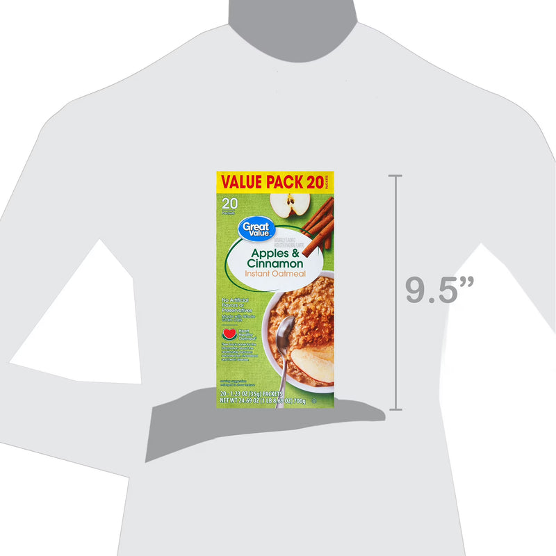 Great Value Apples and Cinnamon Instant Oatmeal, 1.23 oz, 20 Count