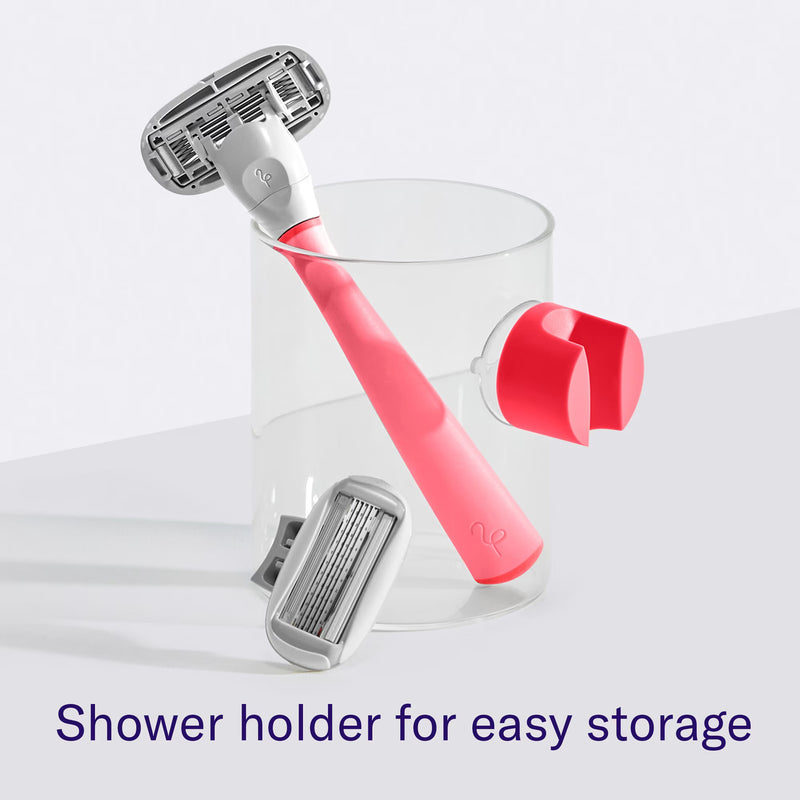 Flamingo Women's Razor Shaving Set with Razor Handle and 5-Blade Razor Cartridge, Pink, 3 Piece