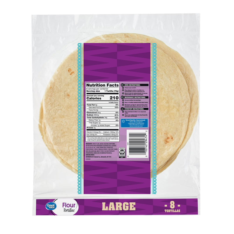 Great Value Burrito Flour Tortillas, 20 oz, 8 Count
