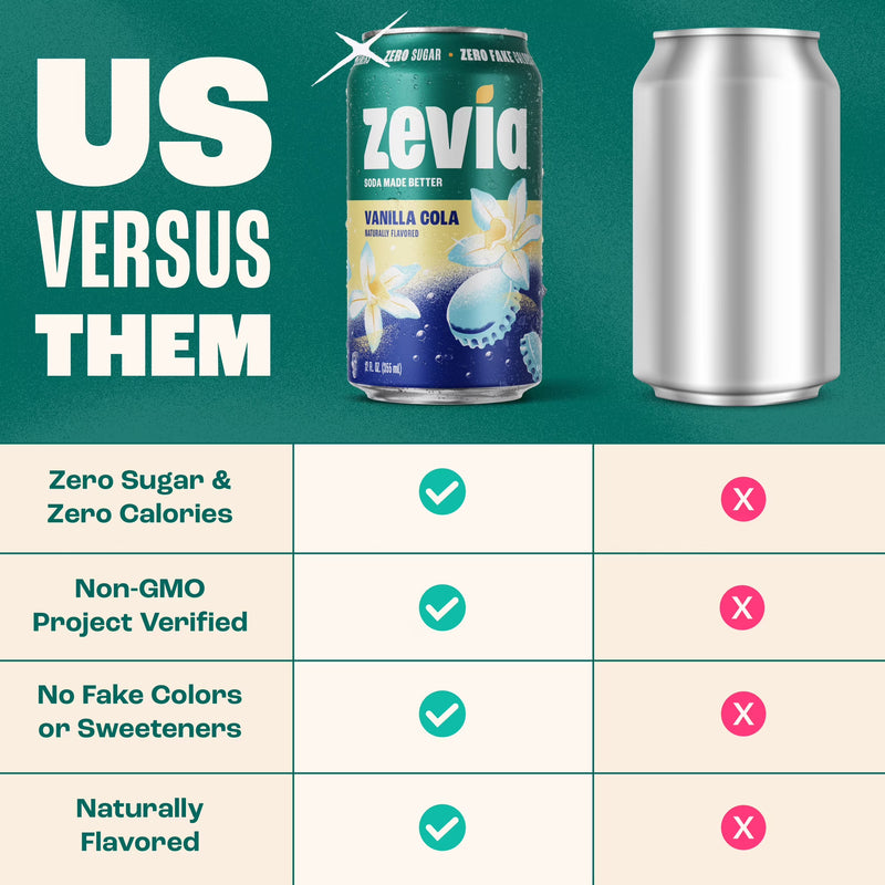 Zevia Zero Sugar, 0 Calorie Vanilla Cola Soda, 12 fl oz (Pack of 24