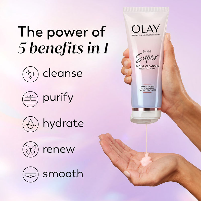 Olay Super Facial Cleanser – Advanced Deep Clean & Hydrating Formula for All Skin Types, Gently Removes Impurities and Makeup, Enhances Moisture Balance, Promotes Radiant and Smooth Skin, 6.7 oz