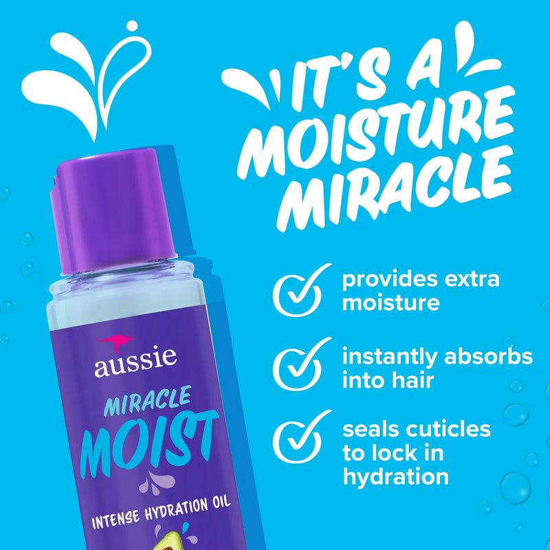 Aussie Miracle Moist Intense Hydration Hair Oil with Jojoba Oil, for Dry and Damaged Hair, 3.2 fl oz