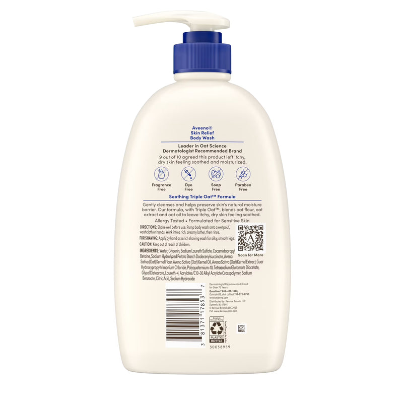 Aveeno Skin Relief Body Wash, Fragrance-Free, Value Size 33 Fl oz