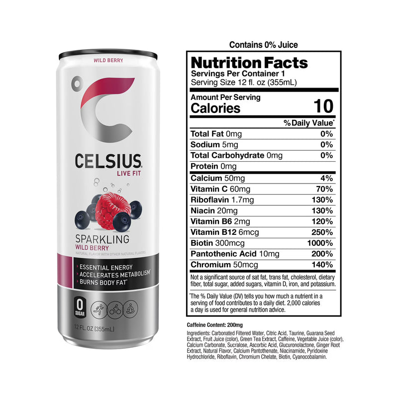 CELSIUS Sparkling Wild Berry, Functional Energy Drink 12 fl oz Can (Pack of 12)