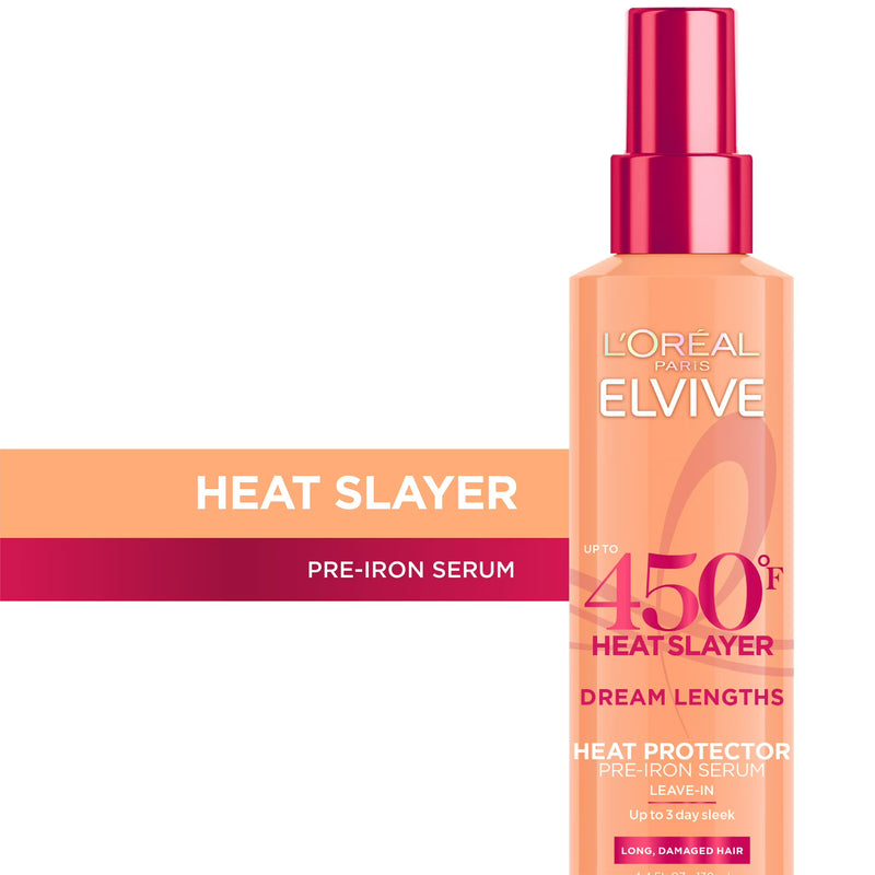 L'Oreal Paris Elvive Dream Lengths Heat Slayer Frizz Control, Pre-Iron Spray, Heat Protection, 4.4 oz