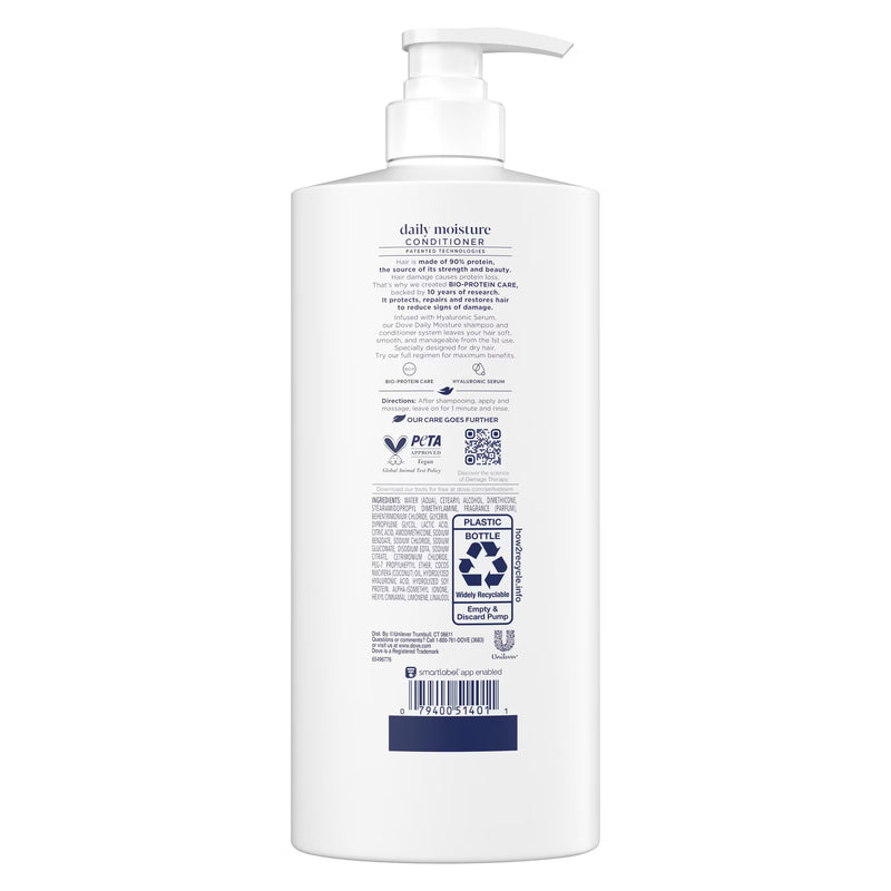 Dove Conditioner for Dry Hair Daily Moisture with Bio-Protein Care Technology and Hyaluronic Serum, 28 Fl Oz