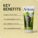 St. Ives BHA Green Tea & Bamboo Face Scrub, Moderate Exfoliating Face Wash with 1% Salicylic Acid, 6oz