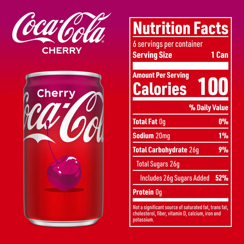 Coca-Cola Cherry Soda Pop Mini Cans, 7.5 fl oz, 6 Pack