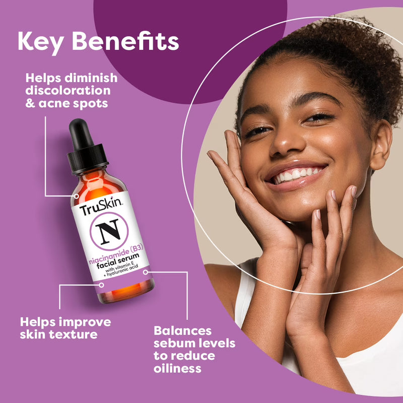 TruSkin Niacinamide Serum for Face with Zinc and Hyaluronic Acid, Clarifying and Brightening for Dull Skin, All Skin Types, 1 fl oz