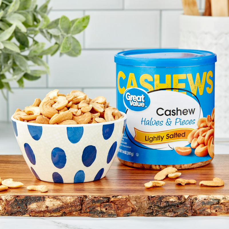 Great Value Lightly Salted Cashew Halves & Pieces, 14 oz