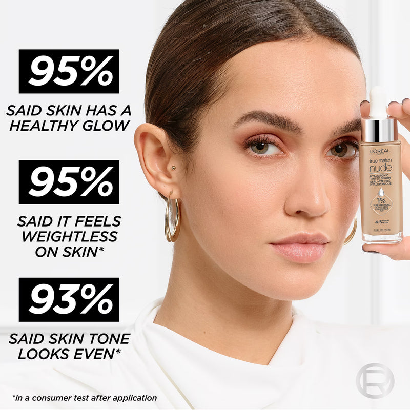L'Oreal Paris True Match Hyaluronic Tinted Serum Foundation Makeup, 4-5 Medium, 1 fl oz