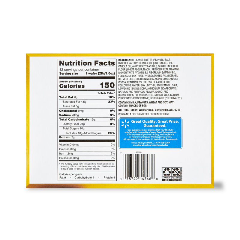 Great Value Peanut Butter Wafer Bars, 2 oz, 6 Count