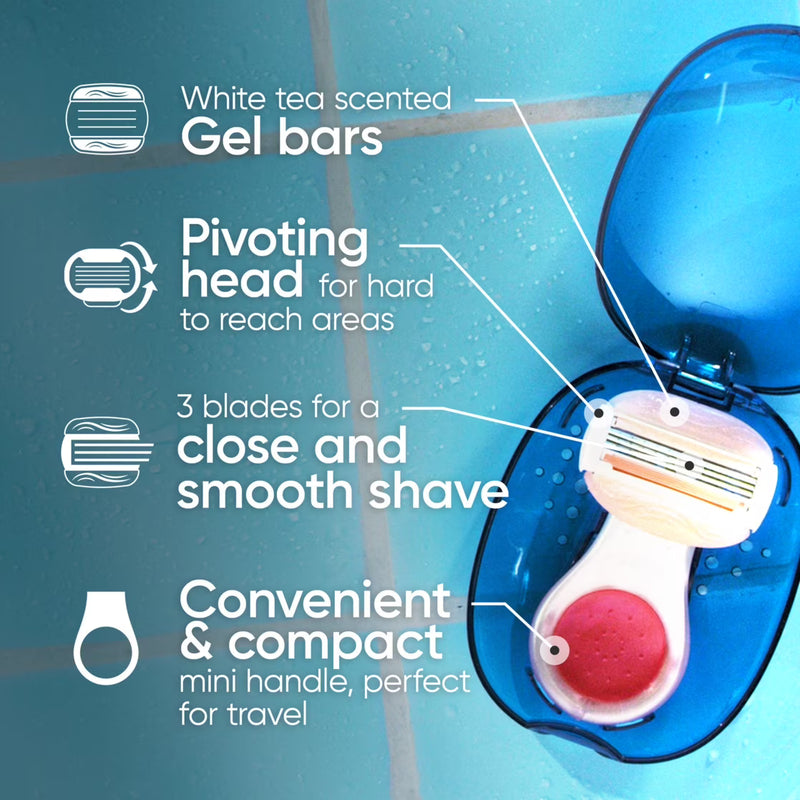 Gillette Venus Mini on The Go Women's Razor Handle with 1 ComfortGlide White Tea Scent Blade Refill + 1 Travel Case